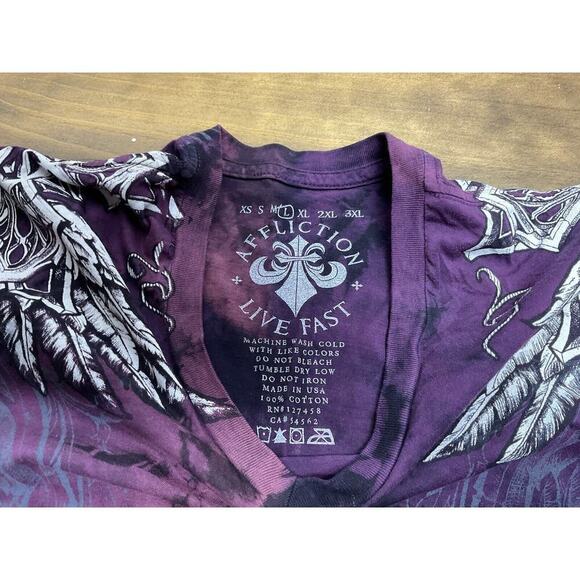 Affliction L Large Womens Short Sleeve T Shirt Graphic Tee Wings Cross USA - Picture 5 of 12